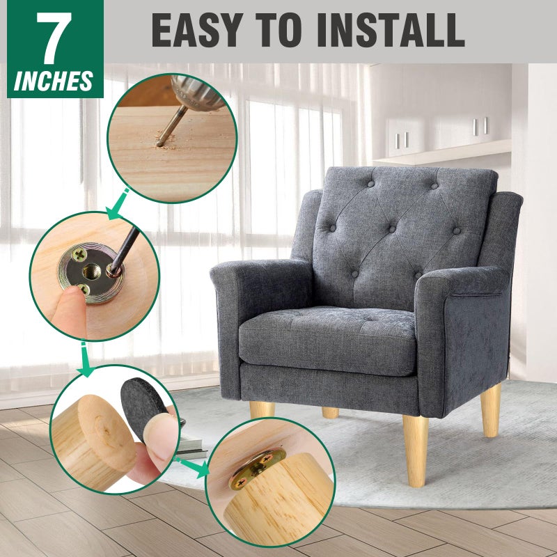 FoDau770 Rubber Wood Furniture Legs 7 Inches, Straight Tapered Wood Feet Mid Century Sofa Legs Set of 4, 5/16"" UNC Furniture Feet Replacement Parts for Cabinet Couch Dresser Chair Ottoman Table - Image 5